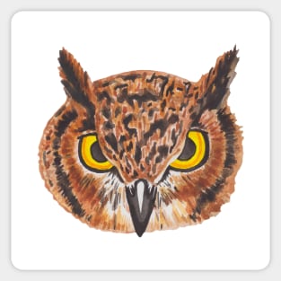 Beautiful watercolor owl with big yellow eyes Sticker